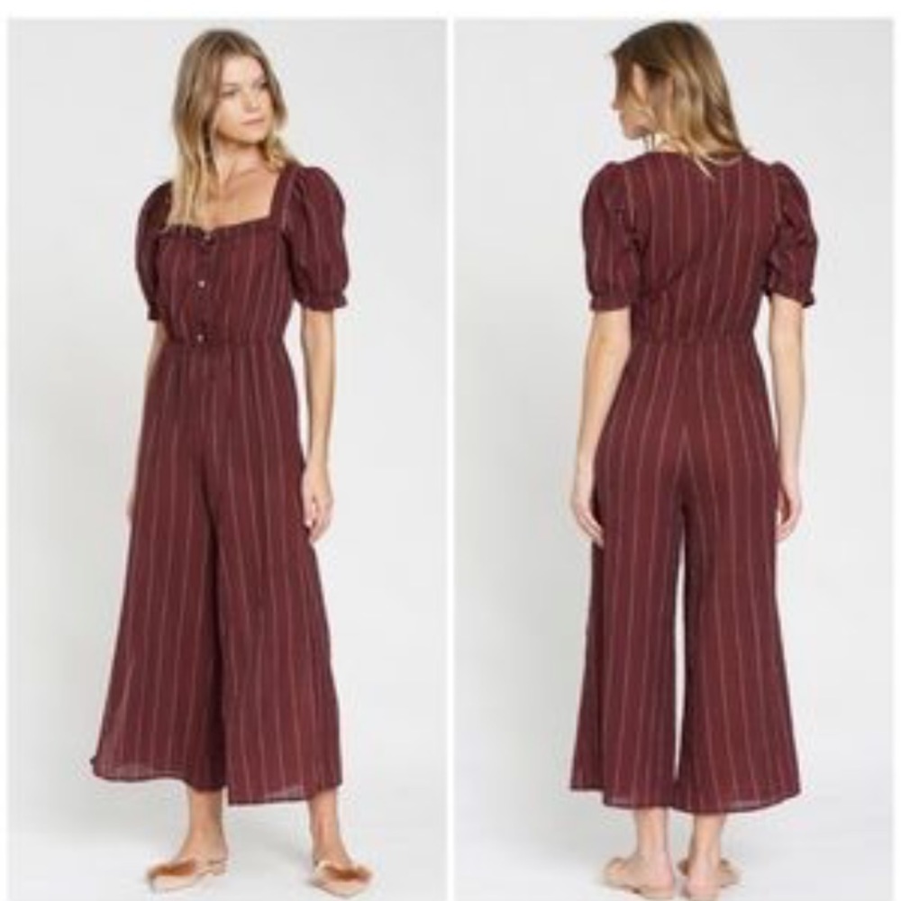 Women's Burgundy Striped Jumpsuit
